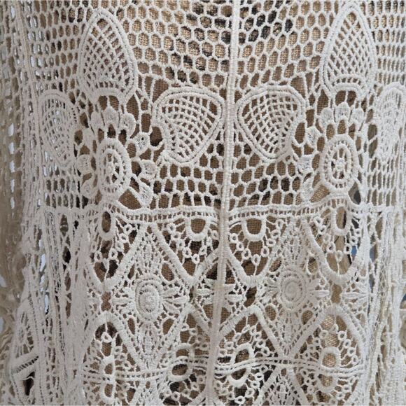 Cream Crochet‎ Poncho COVERUP Top Size XL - Picture 6 of 6